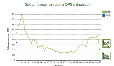 Заболеваемостта от парагрипни инфекции в страната рязко спада