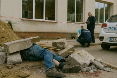 Работник строши крак в двора на училище